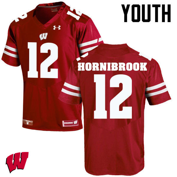 Youth Wisconsin Badgers #12 Alex Hornibrook College Football Jerseys-Red